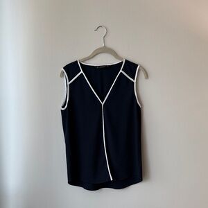 S | Zara Navy Blouse with White Accents